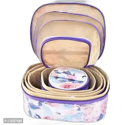 CLASSECRAFTS Combo Of 2 Pieces Set of 5 Flower Print kit Storage 5 Rods Satin vanity box Vanity Box, makeup storage,jewellery box, vanity box,makeup box Vanity Box  (Purple, Gold)-thumb2