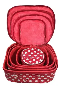 CLASSECRAFTS Combo Of 2 Pieces Set of 5 Non Woven Dot Print kit Storage 5 Rods Satin vanity box Vanity Box, makeup storage,jewellery box, vanity box,makeup box Vanity Box  (Red, Gold)-thumb3