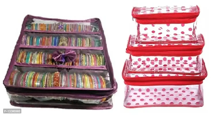 CLASSECRAFTS Combo&nbsp;4 Rods Bangle box Jewellery Organiser Pouches pink  Makeup Bindi Bangle Socks Hanky Storage Multi Purpose Vanity Box&nbsp;&nbsp;(Purple, Red)