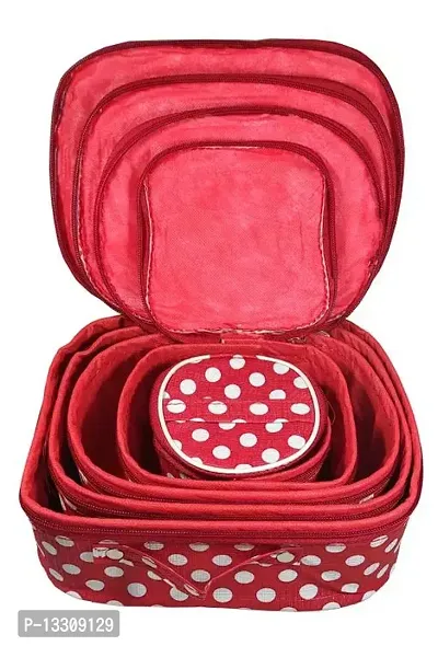 CLASSECRAFTS Combo Of 2 Pieces Set of 5 Non Woven Dot Print kit Storage 4 Rods Satin vanity box Vanity Box, makeup storage,jewellery box, vanity box,makeup box Vanity Box  (Red, Purple)-thumb5