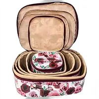 CLASSECRAFTS Combo Of 2 Pieces Set of 5 Flower Print kit Storage 4 Rods Satin vanity box Vanity Box, makeup storage,jewellery box, vanity box,makeup box Vanity Box  (Purple, Red)-thumb4