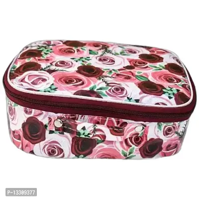 CLASSECRAFTS Combo Of 2 Pieces Set of 5 Flower Print kit Storage 4 Rods Satin vanity box Vanity Box, makeup storage,jewellery box, vanity box,makeup box Vanity Box  (Purple, Red)-thumb3