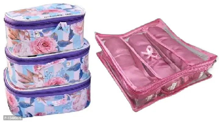 CLASSECRAFTS Combo Pack of 2 Pieces 2rods Bangle box, Churi box Jewelery vanity Box, Set of 3 Shaving Cosmetic toiletary Organizer makeup kit jewellery box(Pink, Purple)