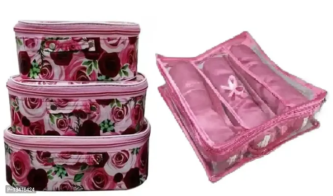 CLASSECRAFTS Combo Pack of 2 Pieces 3rods Bangle box, Churi box Jewelery vanity Box, Set of 3 Shaving Cosmetic toiletary Organizer makeup kit jewellery box(Pink, Red)-thumb0