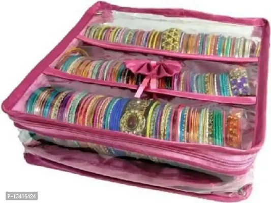CLASSECRAFTS Combo Pack of 2 Pieces 3rods Bangle box, Churi box Jewelery vanity Box, Set of 3 Shaving Cosmetic toiletary Organizer makeup kit jewellery box(Pink, Red)-thumb2