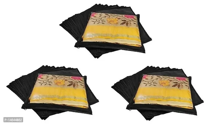 CLASSECRAFTSnbsp;High Quality Travelling Bag Pack of 36Pcs Non-woven single Saree Cover Bags Storage Cloth Clear Plastic Zip Organizer Bag vanity pouch Garments Covernbsp;nbsp;(Black)