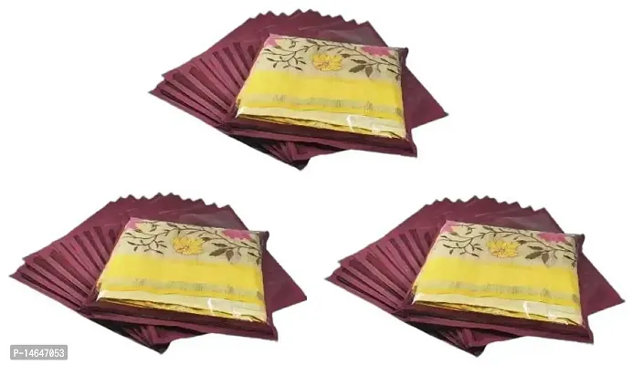CLASSECRAFTSnbsp;High Quality Travelling Bag Pack of 36Pcs Non-woven single Saree Cover Bags Storage Cloth Clear Plastic Zip Organizer Bag vanity pouch Garments Covernbsp;nbsp;(Maroon)