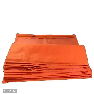 CLASSECRAFTSnbsp;High Quality Travelling Bag Pack of 12Pcs Non-woven single Saree Cover Bags Storage Cloth Clear Plastic Zip Organizer Bag vanity pouch Garments Covernbsp;nbsp;(Orange)-thumb4
