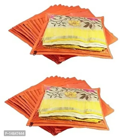 CLASSECRAFTSnbsp;High Quality Travelling Bag Pack of 24Pcs Non-woven single Saree Cover Bags Storage Cloth Clear Plastic Zip Organizer Bag vanity pouch Garments Covernbsp;nbsp;(Orange)-thumb0