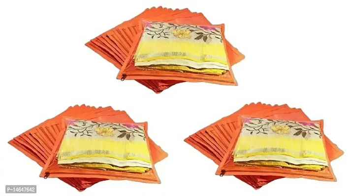 CLASSECRAFTSnbsp;High Quality Travelling Bag Pack of 36Pcs Non-woven single Saree Cover Bags Storage Cloth Clear Plastic Zip Organizer Bag vanity pouch Garments Covernbsp;nbsp;(Orange)