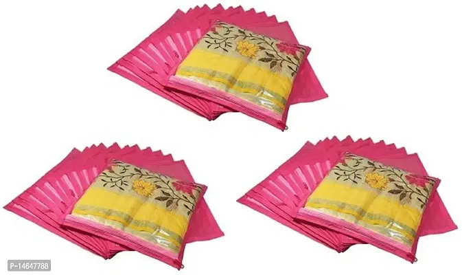 CLASSECRAFTSnbsp;High Quality Travelling Bag Pack of 36Pcs Non-woven single Saree Cover Bags Storage Cloth Clear Plastic Zip Organizer Bag vanity pouch Garments Covernbsp;nbsp;(Pink)