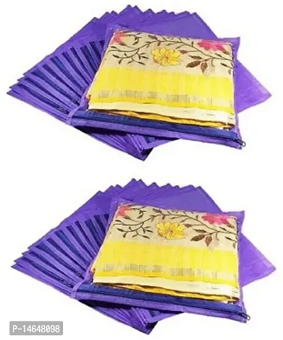 CLASSECRAFTSnbsp;High Quality Travelling Bag Pack of 24Pcs Non-woven single Saree Cover Bags Storage Cloth Clear Plastic Zip Organizer Bag vanity pouch Garments Cover(Purple)