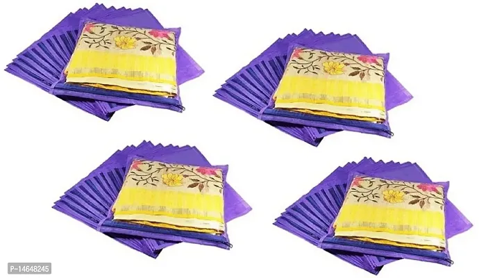 CLASSECRAFTSnbsp;High Quality Travelling Bag Pack of 48Pcs Non-woven single Saree Cover Bags Storage Cloth Clear Plastic Zip Organizer Bag vanity pouch Garments Cover(Purple)