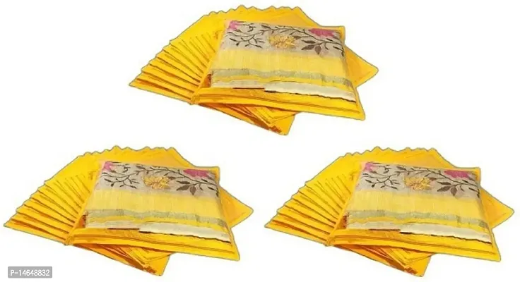 CLASSECRAFTSnbsp;High Quality Travelling Bag Pack of 36Pcs Non-woven single Saree Cover Bags Storage Cloth Clear Plastic Zip Organizer Bag vanity pouch Garments Cover(Yellow)-thumb0