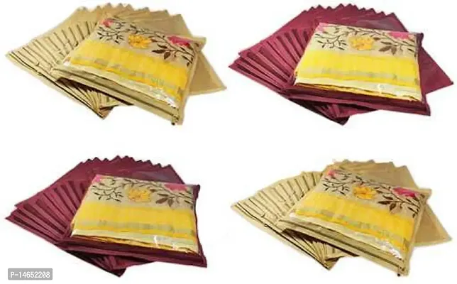 CLASSECRAFTS High Quality Travelling Bag Pack of 48Pcs Non-woven single Saree Cover Bags Storage Cloth Clear Plastic Zip Organizer Bag vanity pouch Garments Cover(Maroon, Gold)