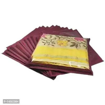 CLASSECRAFTS High Quality Travelling Bag Pack of 12Pcs Non-woven single Saree Cover Bags Storage Cloth Clear Plastic Zip Organizer Bag vanity pouch Garments Cover(Maroon)-thumb0