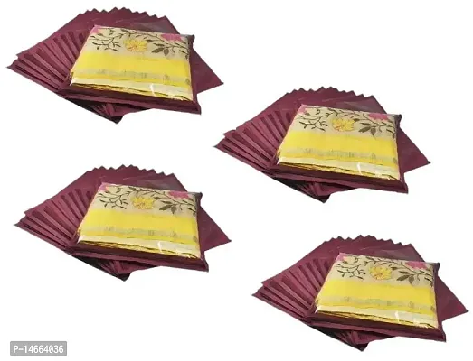 CLASSECRAFTS High Quality Travelling Bag Pack of 48Pcs Non-woven single Saree Cover Bags Storage Cloth Clear Plastic Zip Organizer Bag vanity pouch Garments Cover(Maroon)