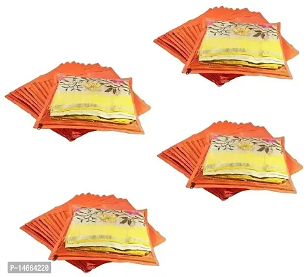 CLASSECRAFTS High Quality Travelling Bag Pack of 48Pcs Non-woven single Saree Cover Bags Storage Cloth Clear Plastic Zip Organizer Bag vanity pouch Garments Cover(Orange)