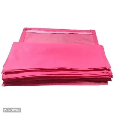 CLASSECRAFTS High Quality Travelling Bag Pack of 12Pcs Non-woven single Saree Cover Bags Storage Cloth Clear Plastic Zip Organizer Bag vanity pouch Garments Cover(Pink)-thumb2
