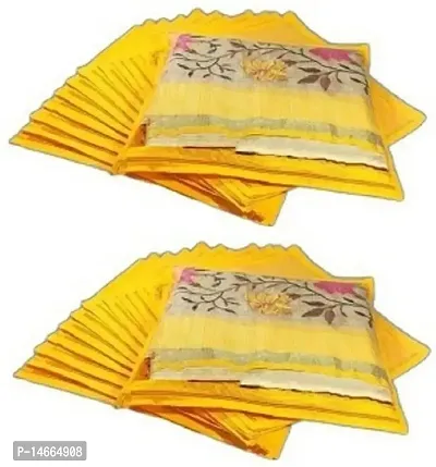 CLASSECRAFTS High Quality Travelling Bag Pack of 24Pcs Non-woven single Saree Cover Bags Storage Cloth Clear Plastic Zip Organizer Bag vanity pouch Garments Cover(Yellow)