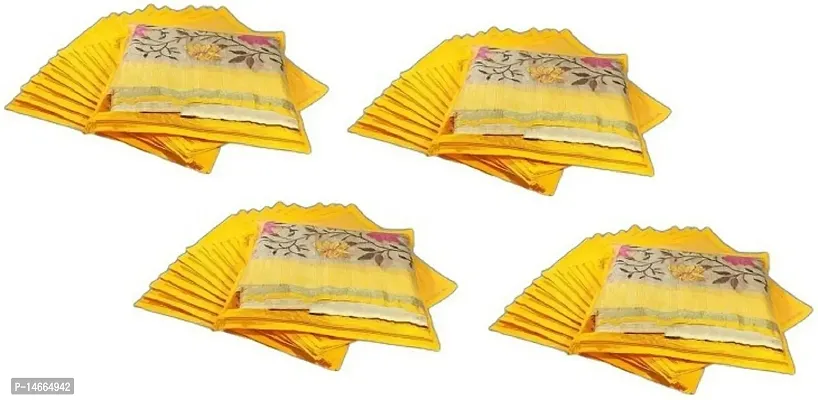 CLASSECRAFTS High Quality Travelling Bag Pack of 48Pcs Non-woven single Saree Cover Bags Storage Cloth Clear Plastic Zip Organizer Bag vanity pouch Garments Cover(Yellow)