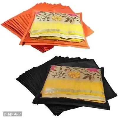 CLASSECRAFTS Combo High Quality Travelling Bag Pack of 24Pcs Non-woven single Saree Cover Bags Storage Cloth Clear Plastic Zip Organizer Bag vanity pouch Garments Cover(Orange, Black)-thumb0