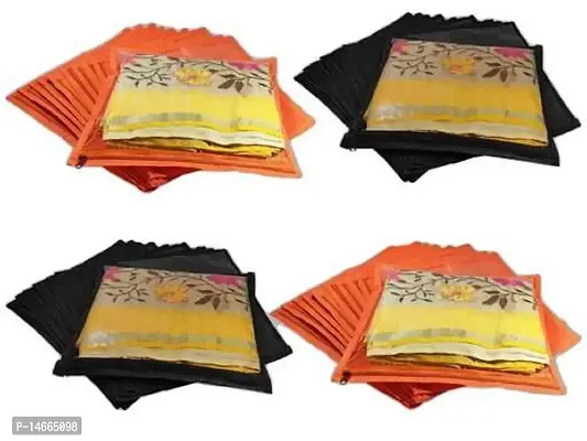CLASSECRAFTS Combo High Quality Travelling Bag Pack of 48Pcs Non-woven single Saree Cover Bags Storage Cloth Clear Plastic Zip Organizer Bag vanity pouch Garments Cover(Orange, Black)