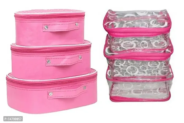 CLASSECRAFTS Combo cosmetic bag bridal organizer jewellery storage Makeup and Jewellery Vanity Box  (Pink)-thumb0