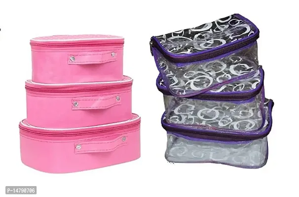 CLASSECRAFTS Combo cosmetic bag bridal organizer jewellery storage Makeup and Jewellery Vanity Box  (Pink, Purple)-thumb0