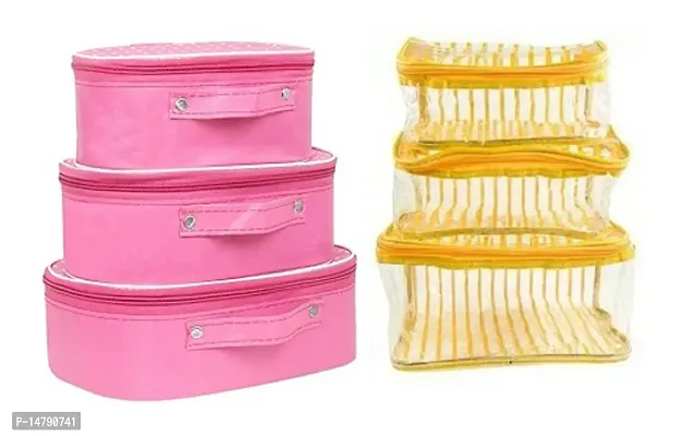 CLASSECRAFTS Combo cosmetic bag bridal organizer jewellery storage Makeup and Jewellery Vanity Box  (Pink, Yellow)
