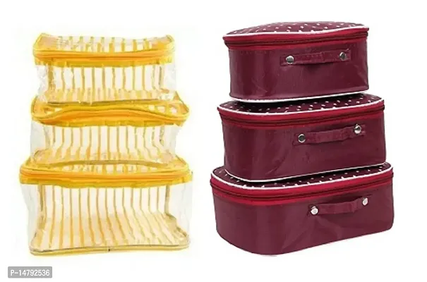 CLASSECRAFTS Combo cosmetic bag bridal organizer jewellery storage Makeup and Jewellery Vanity Box  (Maroon, Yellow)