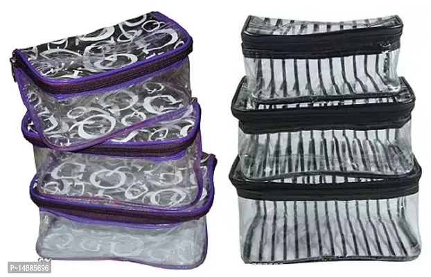 CLASSECRAFTS Pack of 2Pcs Printed Bridal Organizer, Makeup Kit, Cosmetic Box, Storage Case, Bangle Box Vanity Box(Purple, Black)-thumb0