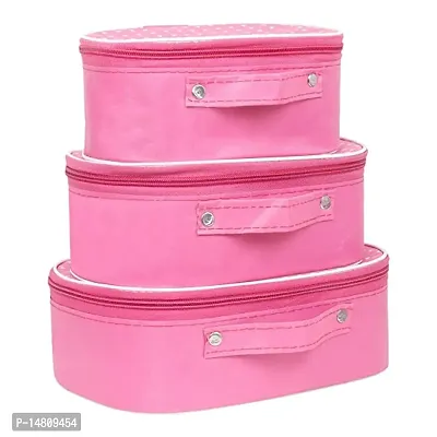 Pack of 1pc Multipurpose Vanity Box Set of 3pcs Vanity Box Makeup Kit, Multicpurpose Kit, Travel Pouch, Vanity Box (Pink)-thumb0