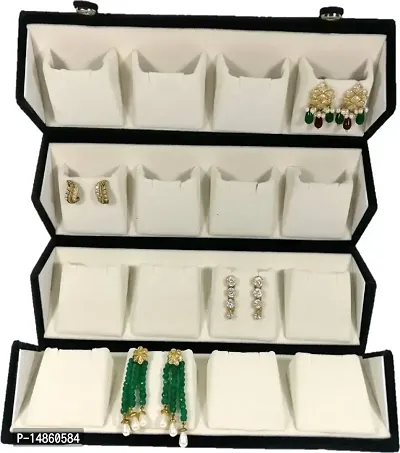 CLASSECRAFTS Pack of 2Pcs Large Earring Studs Tops Velvet Folder 16 Pairs Organizer Jewellery Vanity Box Multifunction Storage Box for Girls  Women, Multipurpose Kit, Travelling Bag Vanity Box(Black)-thumb3