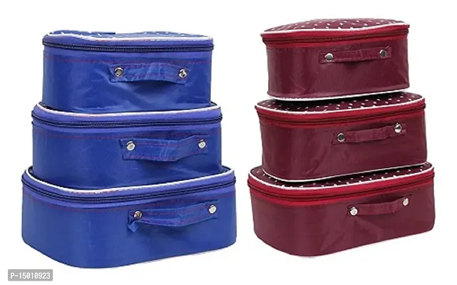 CLASSECRAFTS Pack of 2Pcs, 3Sets of best quality Makeup kit box Jewellery box, Vanity box, MakeUp Vanity Bag, storage Box, Multipurpose Kit, Travelling Bag Vanity Boxnbsp;(Blue, Maroon)