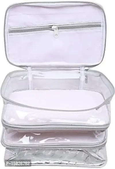 Combo Pack of 2 Pcs 6Rod Satin Bangle Box and Transparent PVC Make Up Kit Cum Jewellery Kit, Makeup Bag Toiletries Bag Cosmetic Kit Pouch Utility Bag vanity box(Pink, Silver)-thumb2