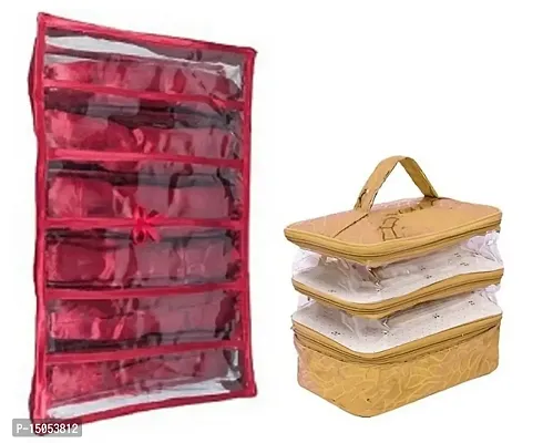 Combo Pack of 2 Pcs 6Rod Satin Bangle Box and Transparent PVC Make Up Kit Cum Jewellery Kit, Makeup Bag Toiletries Bag Cosmetic Kit Pouch Utility Bag vanity box(Maroon, Gold)