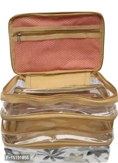 CLASSECRAFTS Combo Pack of 2 Pcs Makeup Kit and Transparent PVC Make Up Kit Cum Jewellery Kit, Makeup Bag Toiletries Bag Cosmetic Kit Pouch Utility Bag vanity box(Maroon, White)-thumb5