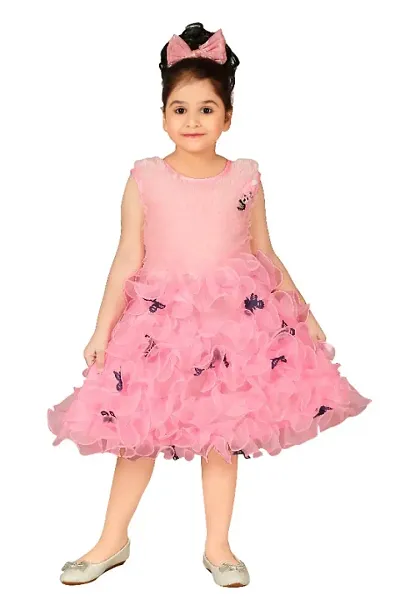 Girls Below Knee Festive/Wedding Dress (Pink, Sleeveless)