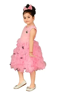 Girls Below Knee Festive/Wedding Dress  (Pink, Sleeveless)-thumb3