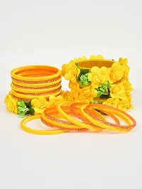 Beautiful Handicrafted Flower Design Yellow Resham Work Bridal Bangle Set-thumb2