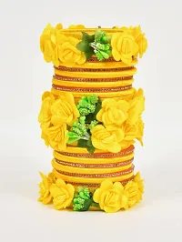 Beautiful Handicrafted Flower Design Yellow Resham Work Bridal Bangle Set-thumb4