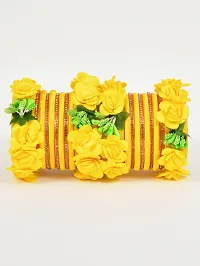 Beautiful Handicrafted Flower Design Yellow Resham Work Bridal Bangle Set-thumb3