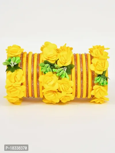 Beautiful Handicrafted Flower Design Yellow Resham Work Bridal Bangle Set-thumb4
