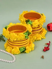 Beautiful Handicrafted Flower Design Yellow Resham Work Bridal Bangle Set-thumb1
