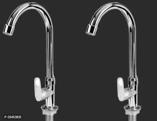 Livefast Oreo Stainless Steel Swan Neck Tap with Wall Flange for WashBasin - Set of 2