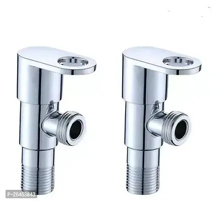 Angle Cock with Wall Flange Chrome Bathroom Faucets Taps and Faucet Angle Valve Angular Stop Cock Wash Basin Tap Angle Valve for Bathroom Geyser Tap Angle Cock Faucet (Wall Mount Installation)(Pack Of 2)-thumb0