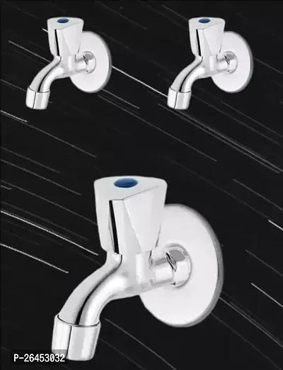 Livefast - Triangle Bib Cock Bathroom Tap with Foam Flow Brass Disc, Chrome Plated with Wall Flange and P.T.F.E Thread Seal Tape ( Set of 3 Pcs, 1/2, 13 mm)