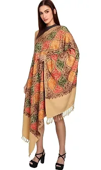 Radha Madhav Enterprise Women's Woollen Kashmiri Shawl | Heavy Aari Embroidered Stole for Winter (Peach)-thumb3