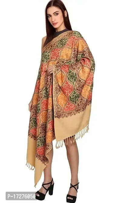 Radha Madhav Enterprise Women's Woollen Kashmiri Shawl | Heavy Aari Embroidered Stole for Winter (Peach)-thumb4